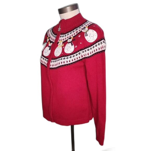 Christopher & Banks Red Zipper Embroidered Snowman Sweater Size M - Picture 5 of 8